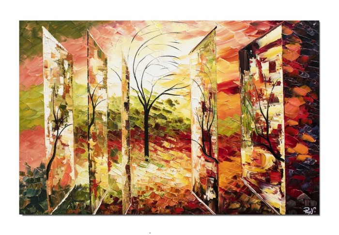 Tablou GIGANT pictat manual, living, dormitor, Treptele vietii, 150x100cm ulei pe panza in relief efect 3D