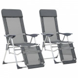 Gossi scaune camping pliante cu suport picioare 2 buc. gri textilena