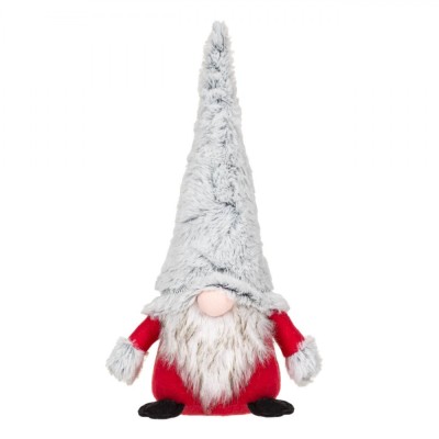 Figurina Crăciun Gnome, 30 cm, Căciulă Gri, Haină Roșie, Poliester foto