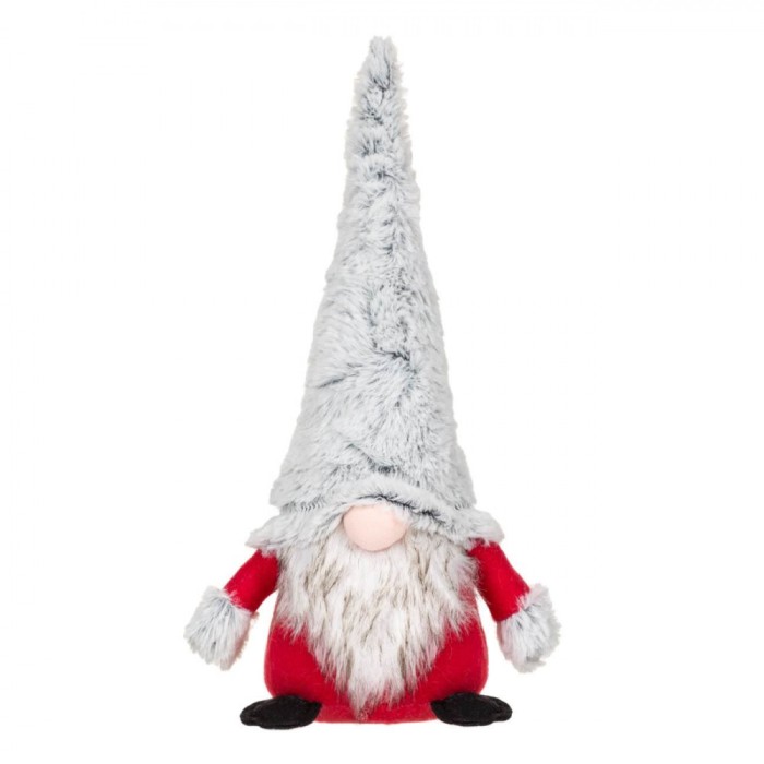 Figurina Crăciun Gnome, 30 cm, Căciulă Gri, Haină Roșie, Poliester