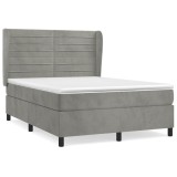 Cumpara ieftin Pat box spring cu saltea, gri deschis, 140x200 cm, catifea