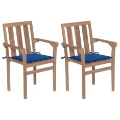vidaXL Scaune grădină cu perne albastru regal, 2 buc, lemn masiv tec 3062218