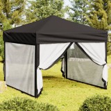 VidaXL Cort pliabil pentru petrecere, pereți laterali, negru, 3x3 m