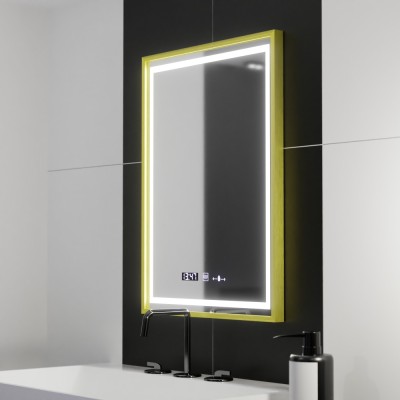 Oglinda LED Rectangulara, 50x70cm, Verite Royale Gold Motion Glow Marcello, Sistem Dezaburire, Ceas &amp;amp; Termometru, Dimabila ModernLight Concept foto