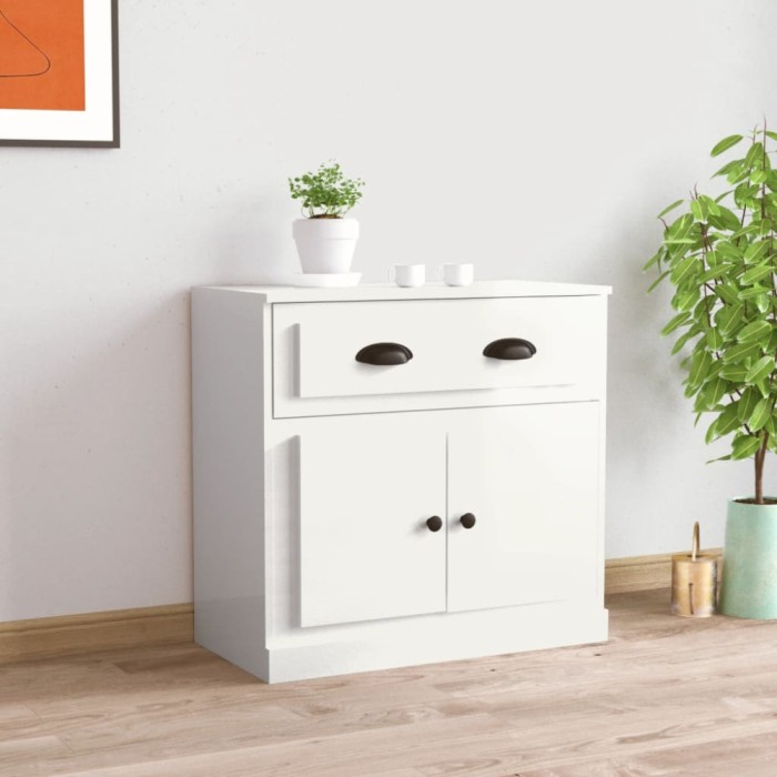 Servantă, alb extralucios, 70x35,5x67,5 cm, lemn prelucrat