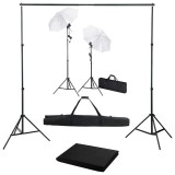 Cumpara ieftin Kit studio foto cu fundal, lampi si umbrele