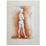 E126. Tablou, Silueta Alba, acuarela cu cadru de Passpartout, 30x40cm