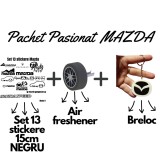 Set Cadou Pasionati Mazda , 13 Stickere Personalizate, Breloc 3D si Air Freshener Roata 3D