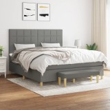 vidaXL Pat box spring cu saltea, gri &icirc;nchis, 180x200 cm, textil