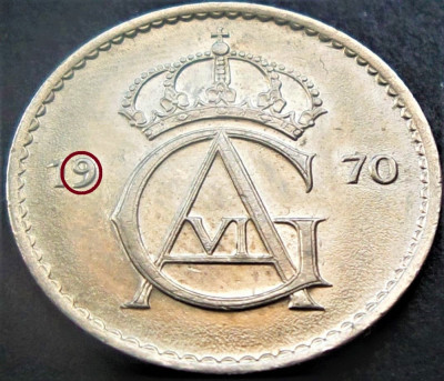 Moneda 50 ORE - SUEDIA, anul 1970 *cod 4518 = A.UNC batere dubla eroare foto