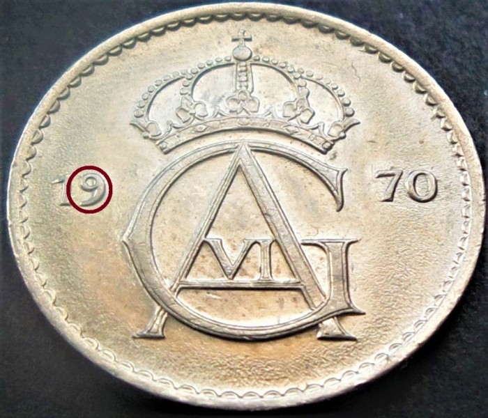 Moneda 50 ORE - SUEDIA, anul 1970 *cod 4518 = A.UNC batere dubla eroare