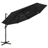 VidaXL Umbrelă de soare cu 4 niveluri, st&acirc;lp aluminiu, negru, 3x3 m