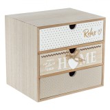Cutie Decorativă Lemn, Model Home, 3 Sertare, Natural și Alb, 20x15x18cm