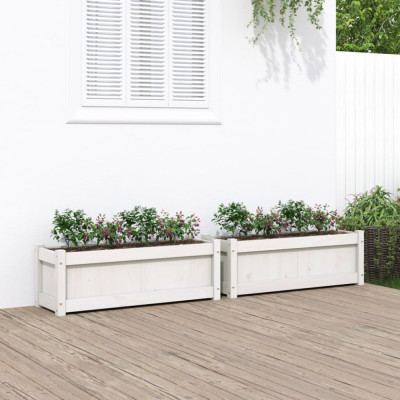 vidaXL Jardiniere de grădină, 2 buc., alb, lemn masiv de pin foto