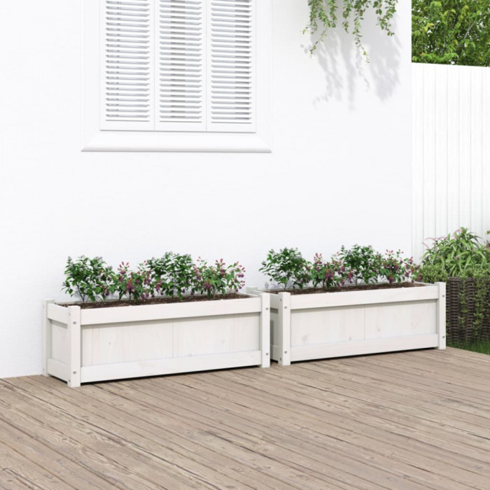 vidaXL Jardiniere de grădină, 2 buc., alb, lemn masiv de pin