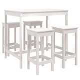 Set mobilier de bar pentru gradina, 5 piese,alb, lemn masiv pin