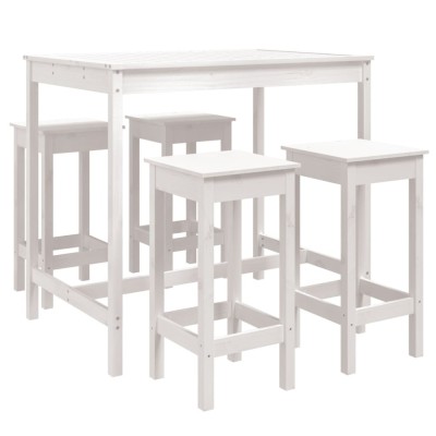 Set mobilier de bar pentru gradina, 5 piese,alb, lemn masiv pin foto