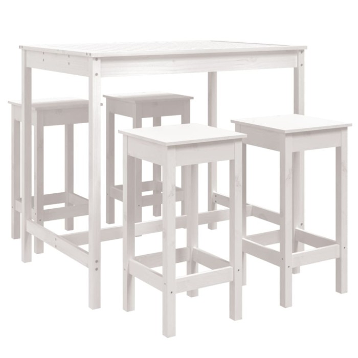 Set mobilier de bar pentru gradina, 5 piese,alb, lemn masiv pin