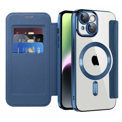 Husa MagSafe pentru Apple iPhone 14, Techsuit, SmartMag Book, Albastra foto