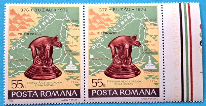 TIMBRE ROMANIA LP919/1976 1600 ani atestare oras Buzau -Serie &icirc;n pereche -MNH
