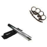 Set Autoaparare: Baston Telescopic Otel 64cm Argintiu + Pumnal Craniu Ideallstore, Husa Curea