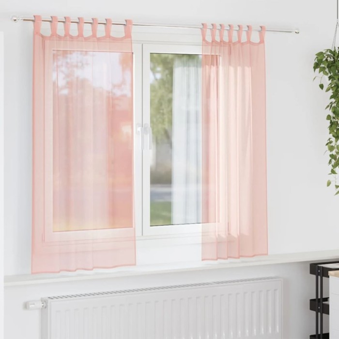 Perdele Voile cu Bucle 2 buc Roz 140x140 cm