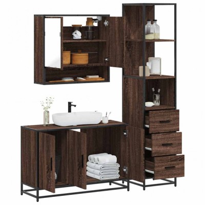 vidaXL Set mobilier de baie, 3 piese, stejar maro, lemn prelucrat 3301164 foto