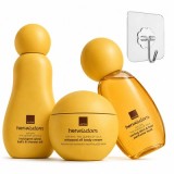 Cumpara ieftin Set cadou auriu Avon HerWisdom Sim Sim cu spray parfumat pentru piele si par, crema aerata, ulei baie si dus, floarea Nilului, nuci de caju, cuier tra