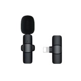 Microfon lavaliera wireless, flippy, 1 microfon si 1 receptor tip lightning, autonomie 1-3h, bluetooth 5.0, 70db, baterie 50 mah, negru