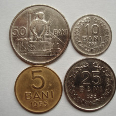 ROMANIA - SET 5 bani + 10 bani + 25 bani + 50 bani 1955 RPR, 4 monede, L 7.1