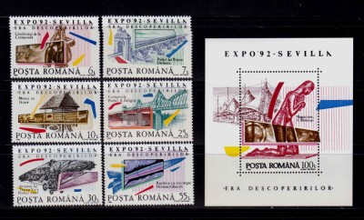 RO 1992 LP 1293+1294 &amp;quot;Expo.Mond. Era descop. Sevilla&amp;quot;,serie+colita 276 , MNH foto