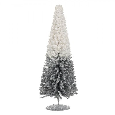 Decoratiune Craciun, Conic, Brad, Alb-Argintiu, 40cm foto
