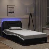 VidaXL Cadru de pat cu LED, negru și alb, 100x200 cm, piele ecologică