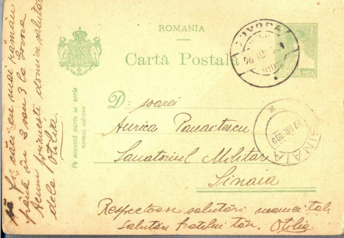 AX 190 CP VECHE-D-REI AURICA PANAITESCU -SANATORIUL MILITAR SINAIA -CIRC.1930