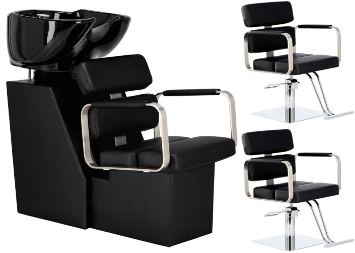 Set Profesional Coafură Finn: Spălătorie Ceramică + 2 Scaune Hidraulice, Confort, Eleganță și Funcționalitate