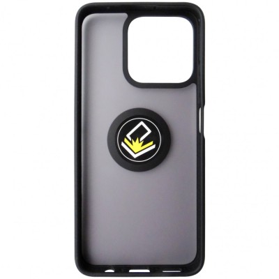 Husa spate cu inel si stand, plastic gri transparent + TPU negru pentru Honor 200 Smart, X7c foto