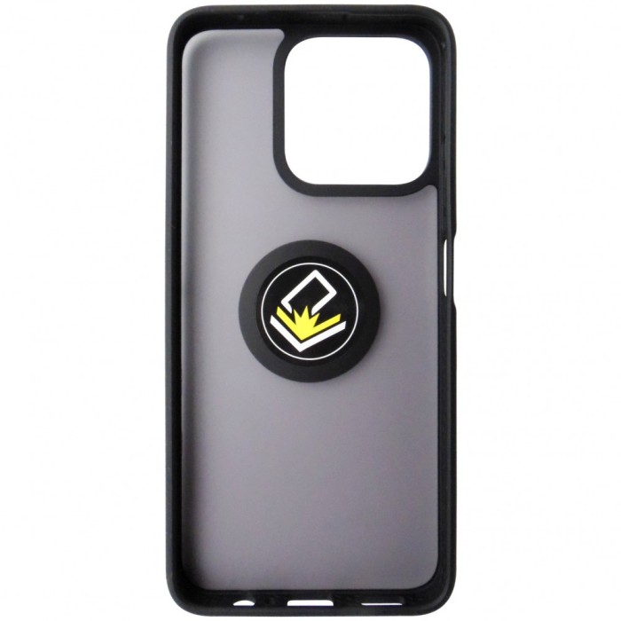 Husa spate cu inel si stand, plastic gri transparent + TPU negru pentru Honor 200 Smart, X7c