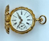 ceas rar de buzunar (tip pandantiv) emailat, din aur 14k Geneve