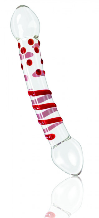 Dildo Double Red, Sticla Premium, Rosu, 20 cm, Passion Labs, Glass Series
