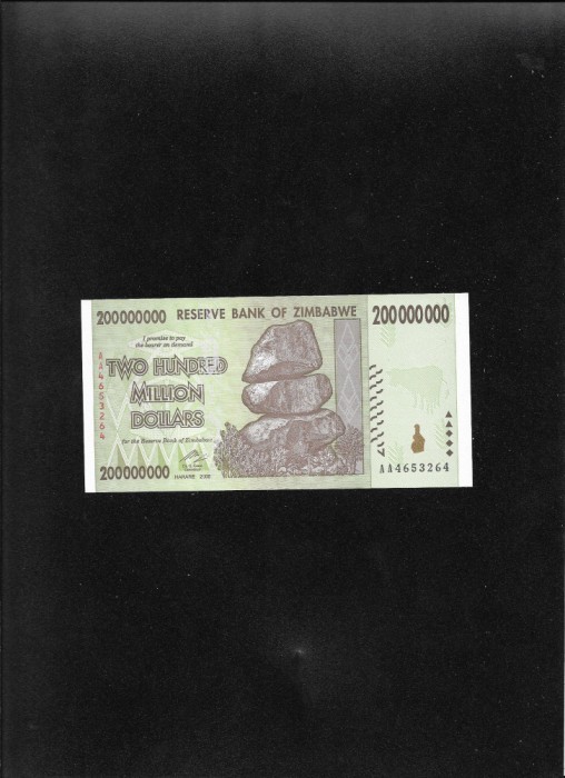 Zimbabwe 200000000 200 000 000 dollars dolari 2008 unc seria4653264