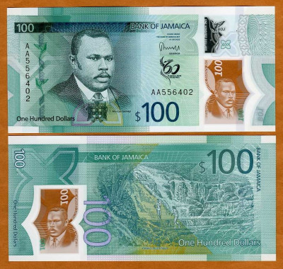 !!! JAMAICA - 100 DOLARI 2022 , COMM - P 97 - UNC /POLIMER / 60 ANI INDEPENDENTA foto