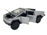 Macheta metal Tesla Cybertruck argintie replica 1:32 cu sunete lumini si resort