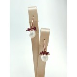 Cumpara ieftin Cercei Argint 925 placat aur roz, perle baroc albe, granat briliant, 3.2cm. Handmade Italy
