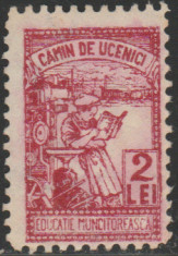 1928 Romania - Timbru fiscal Camin de Ucenici 2L carmin, Educatie Muncitoreasca foto
