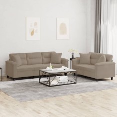 vidaXL Set de canapele cu perne, 2 piese, gri taupe, microfibră foto