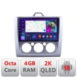 Navigatie Ford Focus clima manuala C-140-manual Android Octa Core Ecran 2K QLED GPS 4G 4+32GB 360 KIT-140-manual+EDT-E409-2K CarStore Technology