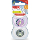 Set 2 suzete NUK SPACE, NIGHT, SILICON, 0-6 luni, fete