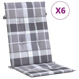 Cumpara ieftin Perne scaun spatar inalt, 6 buc. gri carouri 120x50x3 cm textil