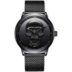 Ceas barbatesc Lige Skull 3D Otel Craniu Quartz Bratara plasa foto