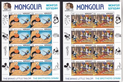 Mongolia 1987 Disney Grimm si Twain MI 1923-1931 9 kleib. + 2 bl. 123, 124 MNH 5 poze foto
